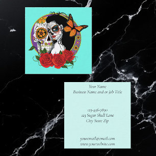 Sugar Skulls Art Nouveau Vierkante Visitekaartje
