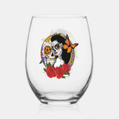 Sugar Skulls Art Nouveau Wijnglas Zonder Voet (Voorkant)