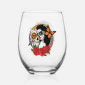 Sugar Skulls Art Nouveau Wijnglas Zonder Voet (Achterkant)