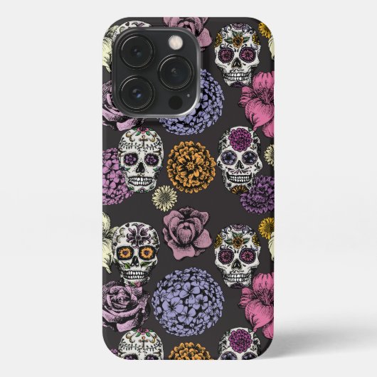 Sugar Skulls Black iPhone 13 Pro Hoesje iPhone Hoesje (Achterkant)