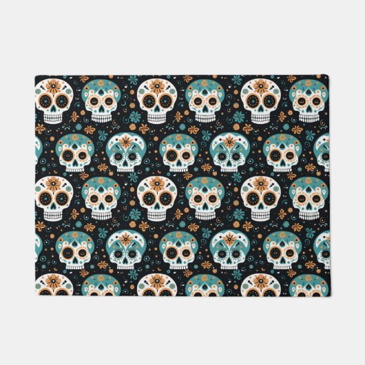 Sugar Skulls - Blauwgroen en kaneelpatroon Deurmat (Voorkant)