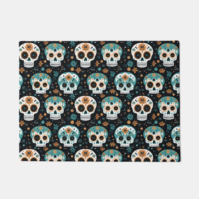 Sugar Skulls - Blauwgroen en kaneelpatroon Deurmat (Voorkant)