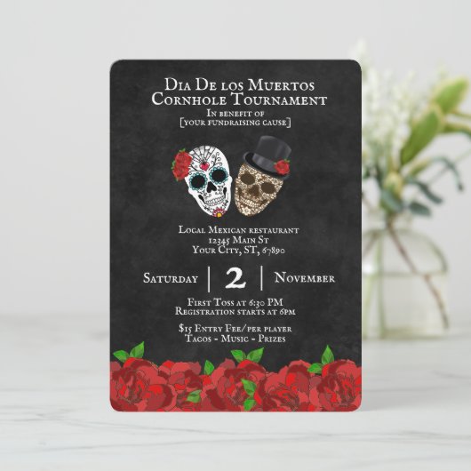 Sugar Skulls Cornhole Tournament Fundraiser Kaart (Staand voorkant)