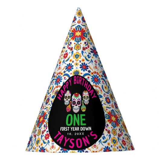 Sugar Skulls Day 1st Birthday Party Colorful Día Feesthoedjes (Voorkant)