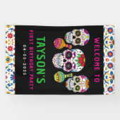 Sugar Skulls Day 1st Birthday Party Colorful Día Spandoek (Horizontaal)