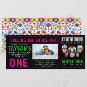 Sugar Skulls Day 1st Birthday Party Kleurrijke Día Kaart