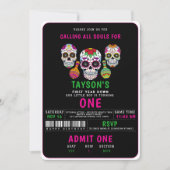 Sugar Skulls Day 1st Birthday Party Kleurrijke Día Kaart (Voorkant)