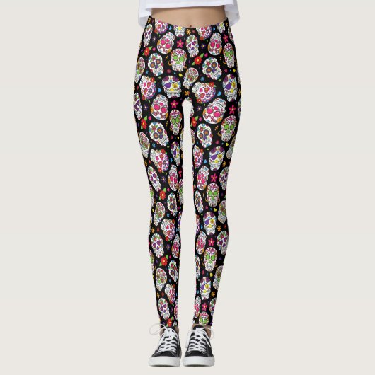Sugar Skulls Day of the Dead Pop Mode Leggings (Voorkant)