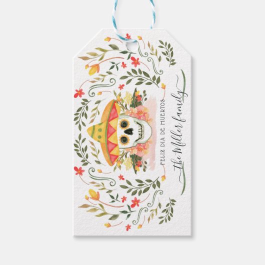 Sugar Skulls Day of the Dead Theme Bedankt Cadeaulabel (Voorkant)