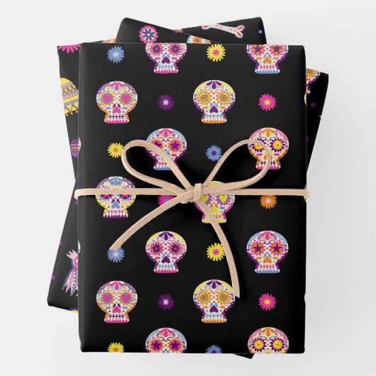 Sugar Skulls Day van de Dode Halloween Kleurrijk Inpakpapier Vel (In situ)