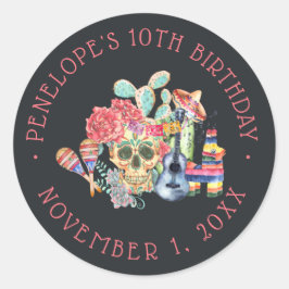 Sugar Skulls Día de los Muertos Birthday Ronde Sticker