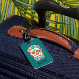Sugar Skulls Dia de los Muertos Monogrammed Bagagelabel
