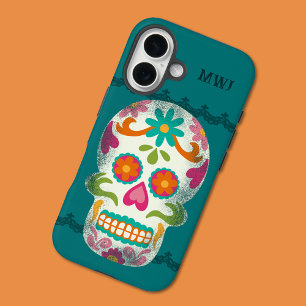 Sugar Skulls Dia de los Muertos Monogrammed iPhone 16 Hoesje