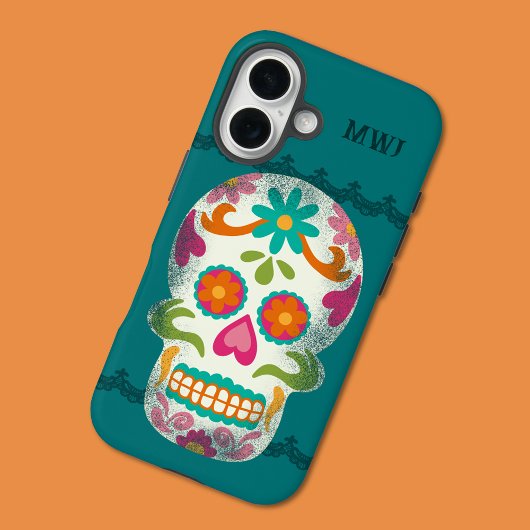 Sugar Skulls Dia de los Muertos Monogrammed Case-Mate iPhone Case