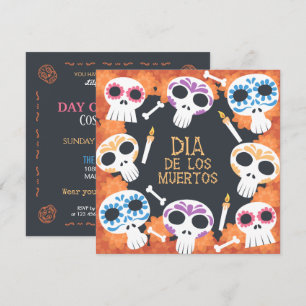 Sugar Skulls Dia de Muertos Party Invitation Kaart
