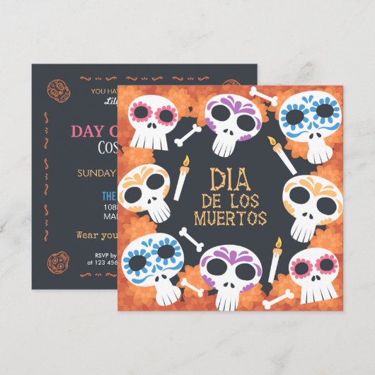 Sugar Skulls Dia de Muertos Party Uitnodiging (Voorkant / Achterkant)