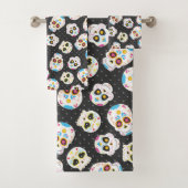 Sugar Skulls en Polka Dots op zwart Bad Handdoek (Insitu)