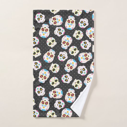 Sugar Skulls en Polka Dots op zwart Bad Handdoek (Handdoek)