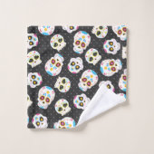 Sugar Skulls en Polka Dots op zwart Bad Handdoek (Wasdoekje)