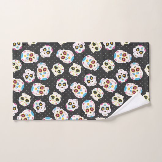 Sugar Skulls en Polka Dots op zwart Bad Handdoek (Handdoek)