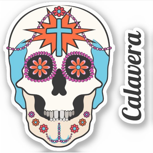 Sugar Skulls Graphic met aangepaste tekst Sticker (Voorkant)