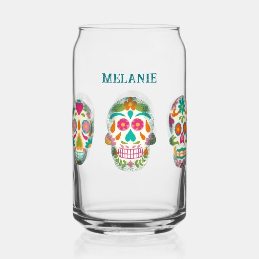 Sugar Skulls Illustratie Gepersonaliseerd Blikvorm Glas (Voorkant)