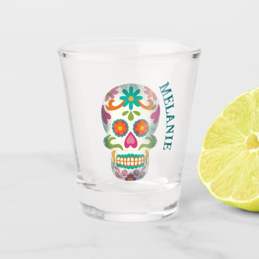 Sugar Skulls Illustratie Gepersonaliseerd Shot Glas (Voorkant)