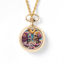 Sugar Skulls in Love Chalk Pastel Personalized Horloge