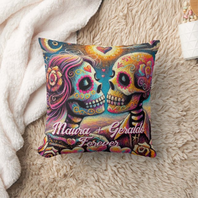 Sugar Skulls in Love Chalk Pastel Personalized Kussen (Deken)