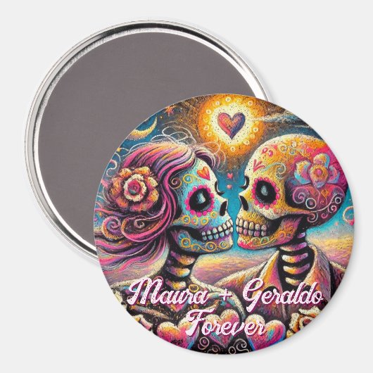 Sugar Skulls in Love Chalk Pastel Personalized Magneet (Voorkant / Achterkant)