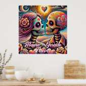Sugar Skulls in Love Chalk Pastel Personalized Poster (Keuken)