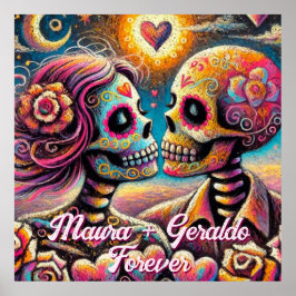 Sugar Skulls in Love Chalk Pastel Personalized Poster