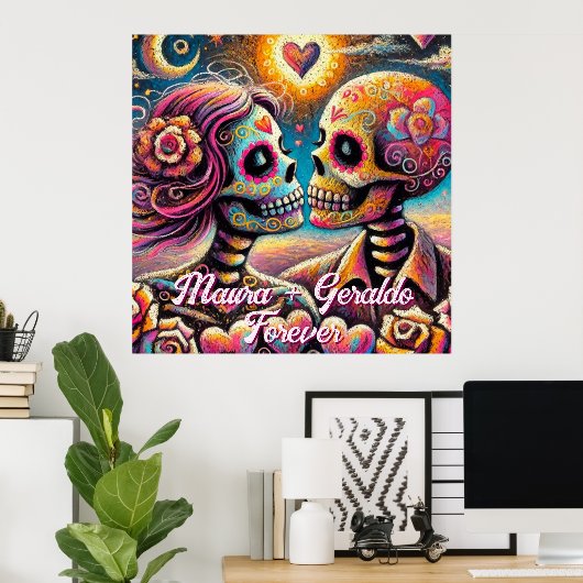 Sugar Skulls in Love Chalk Pastel Personalized Poster (Thuiskantoor)