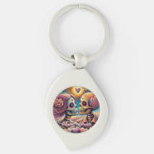 Sugar Skulls in Love Chalk Pastel Personalized Sleutelhanger (Voorkant)