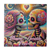 Sugar Skulls in Love Chalk Pastel Personalized Tegeltje (Voorkant)