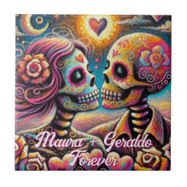 Sugar Skulls in Love Chalk Pastel Personalized Tegeltje