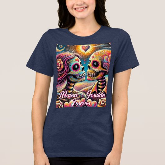 Sugar Skulls in Love Chalk Pastel Personalized Tri-Blend Shirt (Voorkant)