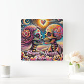 Sugar Skulls in Love Chalk Pastel Personalized Vierkante Klok (Huis)