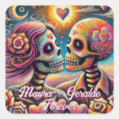 Sugar Skulls in Love Chalk Pastel Personalized Vierkante Sticker (Voorkant)