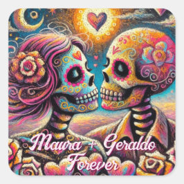Sugar Skulls in Love Chalk Pastel Personalized Vierkante Sticker