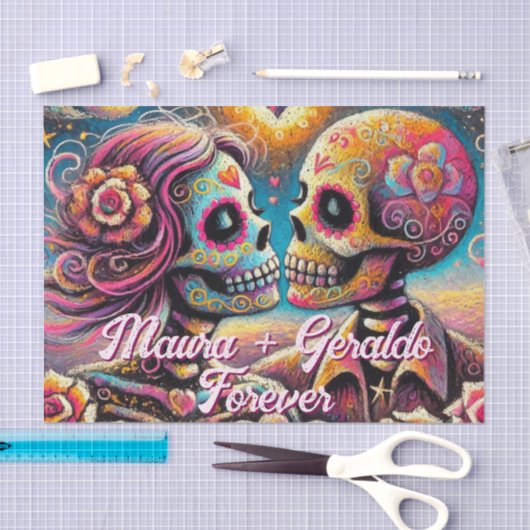 Sugar Skulls in Love Gepersonaliseerde Decoupage Tissuepapier (Craft)
