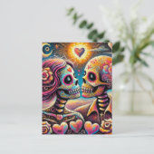 Sugar Skulls in Love Impressionistische Chalk Past Briefkaart (Staand voorkant)
