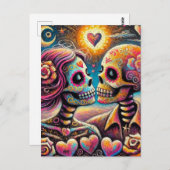 Sugar Skulls in Love Impressionistische Chalk Past Briefkaart (Voorkant / Achterkant)