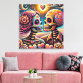 Sugar Skulls in Love Impressionistische Chalk Past Canvas Afdruk (Insitu (Woonkamer))