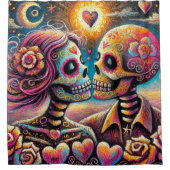 Sugar Skulls in Love Impressionistische Chalk Past Douchegordijn (Voorkant)