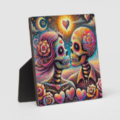 Sugar Skulls in Love Impressionistische Chalk Past Fotoplaat (Voorkant)