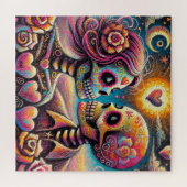 Sugar Skulls in Love Impressionistische Chalk Past Legpuzzel (Horizontaal)