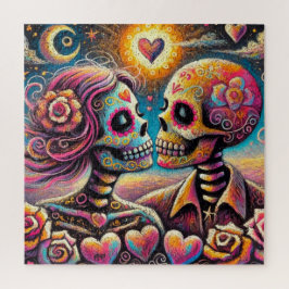 Sugar Skulls in Love Impressionistische Chalk Past Legpuzzel