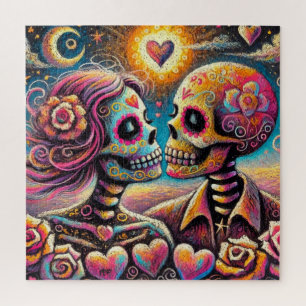 Sugar Skulls in Love Impressionistische Chalk Past Legpuzzel