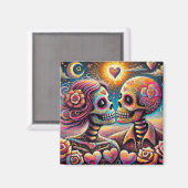 Sugar Skulls in Love Impressionistische Chalk Past Magneet (Voorkant / Achterkant)